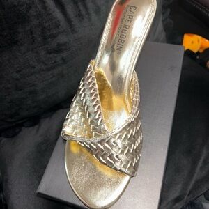 New Cape Robbin Metallic Gold Woven Mules 8 1/2
